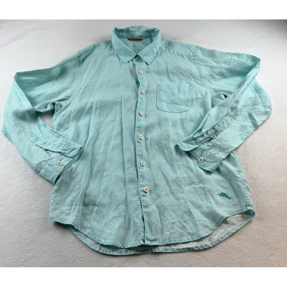 Tommy Bahama Relax Mens Shirt Button Up Long Sleeve Light Blue Linen Large